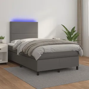 vidaXL Sommier à lattes de lit avec matelas et LED Gris 120x200 cm pas cher