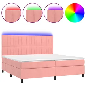vidaXL Sommier à lattes de lit matelas et LED Rose 200x200 cm Velours pas cher