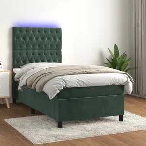 vidaXL Sommier à lattes de lit et matelas et LED Vert foncé 80x200 cm pas cher