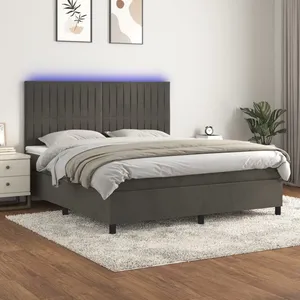 vidaXL Sommier à lattes de lit matelas et LED Gris foncé 180x200 cm pas cher