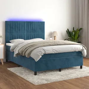 vidaXL Sommier à lattes de lit avec matelas LED Bleu foncé 140x190 cm pas cher