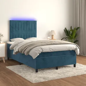 vidaXL Sommier à lattes de lit avec matelas LED Bleu foncé 120x200 cm pas cher