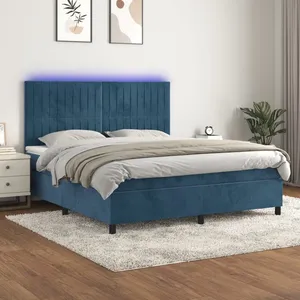 vidaXL Sommier à lattes de lit matelas et LED Bleu foncé 160x200 cm pas cher