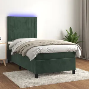 vidaXL Sommier à lattes de lit matelas LED Vert foncé 90x200cm Velours pas cher