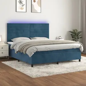 vidaXL Sommier à lattes de lit avec matelas LED Bleu foncé 160x200 cm pas cher