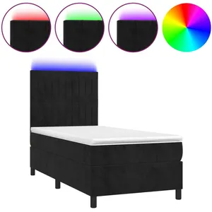 vidaXL Sommier à lattes de lit avec matelas LED Noir 100x200cm Velours pas cher