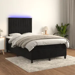 vidaXL Sommier à lattes de lit avec matelas LED Noir 120x200cm Velours pas cher