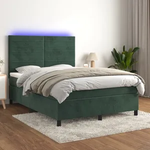 vidaXL Sommier à lattes de lit avec matelas LED Vert foncé 140x190 cm pas cher