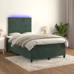 vidaXL Sommier à lattes de lit avec matelas LED Vert foncé 120x200 cm pas cher