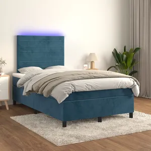 vidaXL Sommier à lattes de lit avec matelas LED Bleu foncé 120x200 cm pas cher