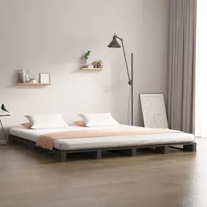 vidaXL Lit de palette gris 200x200 cm bois de pin massif pas cher