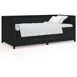 vidaXL Lit de jour Noir 90x190 cm Bois de pin massif pas cher