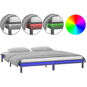 vidaXL Cadre de lit à LED gris 120x190 cm petit double bois massif pas cher