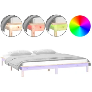 vidaXL Cadre de lit à LED 120x190 cm petit double bois massif pas cher