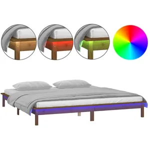 vidaXL Cadre de lit à LED marron miel 140x190 cm bois massif pas cher