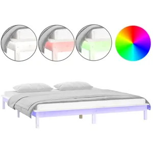 vidaXL Cadre de lit à LED blanc 180x200 cm Super King bois massif pas cher