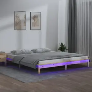 vidaXL Cadre de lit à LED 140x200 cm bois massif pas cher