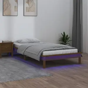 vidaXL Cadre de lit à LED marron miel 100x200 cm bois massif pas cher
