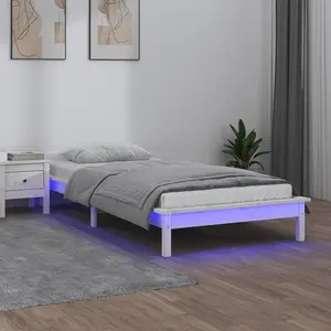 VIDAXL Cadre de lit à LED blanc 90x200 cm bois massif pas cher