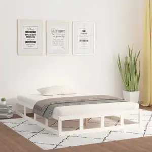 vidaXL Cadre de lit Blanc 140x190 cm Bois massif pas cher