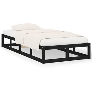 vidaXL Cadre de lit Noir 75x190 cm Petit simple Bois massif