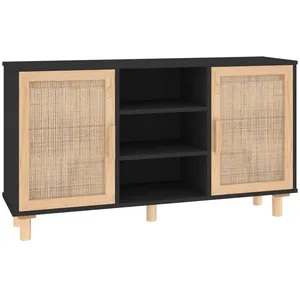 vidaXL Buffet Noir 105x30x60 cm Bois de pin massif et rotin naturel pas cher