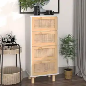 Comparateur de prix : vidaXL Buffet Blanc 40x30x90 cm Bois de pin massif et rotin naturel