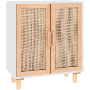 Comparateur de prix : vidaXL Buffet Blanc 60x30x70 cm Bois de pin massif et rotin naturel