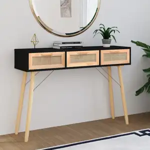 Comparateur de prix : vidaXL Table console Noir 105x30x75 cm Bois massif pin /rotin naturel