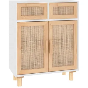 Comparateur de prix : vidaXL Buffet Blanc 60x30x75 cm Bois de pin massif et rotin naturel