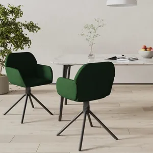 vidaXL Chaises pivotantes à manger lot de 2 Vert foncé Velours pas cher