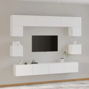 vidaXL Ensemble de meubles TV 8 pcs Blanc Bois d'ingénierie pas cher