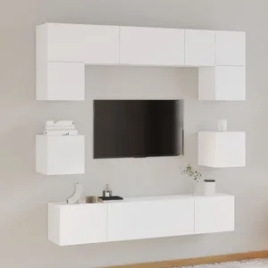 vidaXL Ensemble de meubles TV 8 pcs Blanc Bois d'ingénierie pas cher