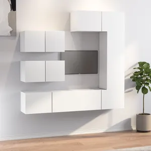 vidaXL Ensemble de meubles TV 6 pcs Blanc Bois d'ingénierie pas cher