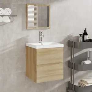 VIDAXL Armoire lavabo de salle de bain bassin et miroir Chêne sonoma pas cher
