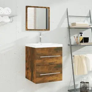 Comparateur de prix : VIDAXL Meuble Lavabo avec Bassin Intégré Armoire de Rangement Armoire de Toilette Meuble de Salle de Bain Intérieur Chêne Fumé Bois d'Ingénierie