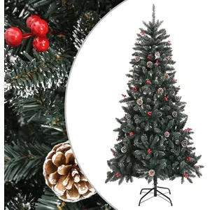 vidaXL Sapin de Noël artificiel avec support Vert 210 cm PVC pas cher