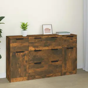 vidaXL Ensemble de buffets 3 pcs Chêne fumé Bois d'ingénierie pas cher