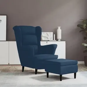 Comparateur de prix : vidaXL Fauteuil à oreilles avec tabouret bleu velours