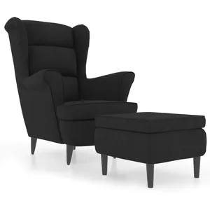 Comparateur de prix : vidaXL Fauteuil à oreilles avec tabouret noir velours