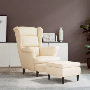Comparateur de prix : vidaXL Fauteuil à oreilles avec tabouret crème velours