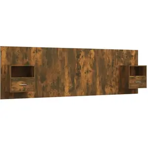 vidaXL Tête de Lit avec Armoires Accessoire de Lit Tête de Lit Flottante Murale Meuble de Chambre à Coucher Chêne Fumé Bois d'Ingénierie pas cher