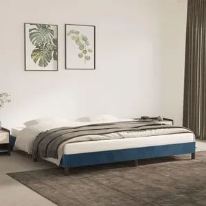 vidaXL Cadre de lit Bleu foncé 200x200 cm Velours pas cher