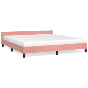 vidaXL Cadre de lit avec tête de lit Rose 160x200 cm Velours pas cher