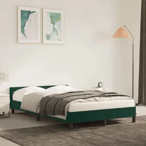 vidaXL Cadre de lit avec tête de lit Vert foncé 120x200 cm Velours pas cher