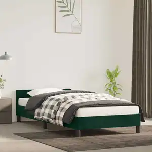 vidaXL Cadre de lit avec tête de lit Vert foncé 100x200 cm Velours pas cher