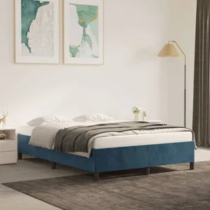 vidaXL Cadre de lit Bleu foncé 140x190 cm Velours pas cher