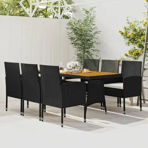 vidaXL Mobilier à dîner d'extérieur 7 pcs Résine tressée Noir pas cher