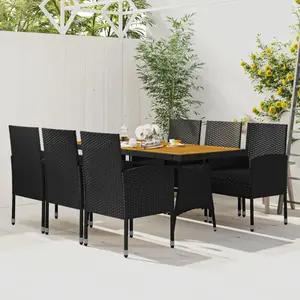 vidaXL Mobilier à dîner d'extérieur 7 pcs Résine tressée Noir pas cher
