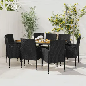 Comparateur de prix : vidaXL Mobilier à dîner d'extérieur 9 pcs Résine tressée Noir
